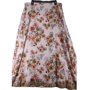Allen B. By Allen Schwartz Cream Gold Floral Beaded Bohemian Maxi Skirt Size 16